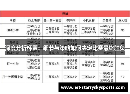 深度分析杯赛：细节与策略如何决定比赛最终胜负